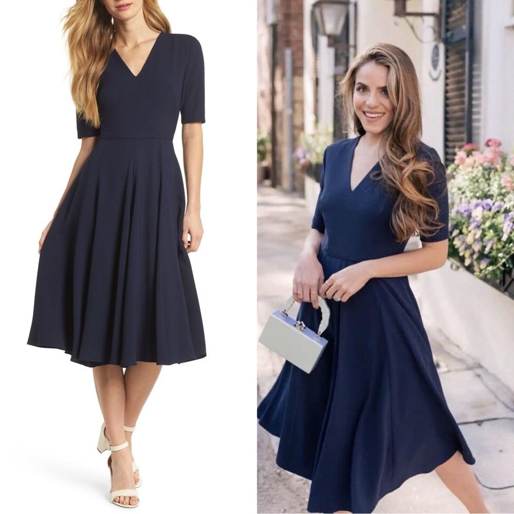 New! Edith City Crepe Fit Flare Dress in Navy Size 2 

NWOT